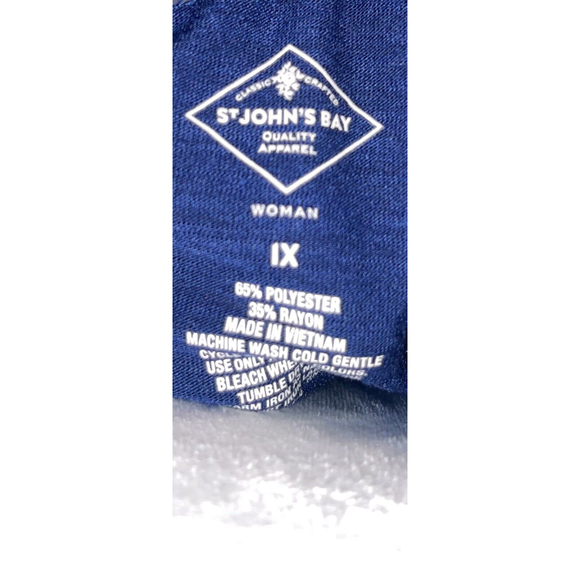 Women’s St John’s Bay V Neck Ruffled Short Sleeve Shirt - Blue - Size 1X - Picture 2 of 2